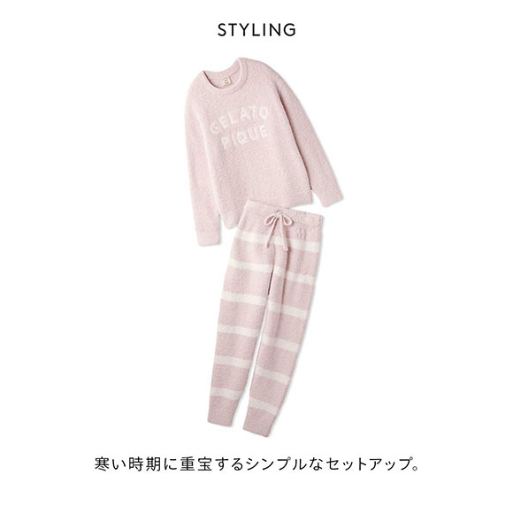 ジェラートピケ レディース パウダーロゴジャガードプルオーバー＆ロングパンツセット ジェラピケ パジャマ gelato pique