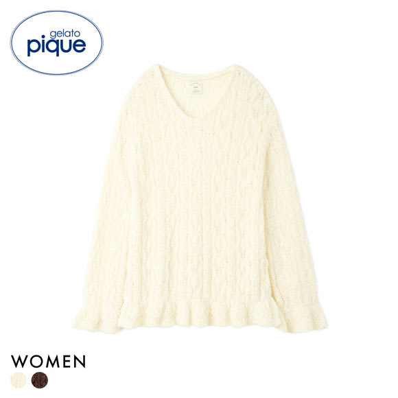 ジェラートピケ レディース フェザー柄編みプルオーバー ジェラピケ パジャマ ルームウェア gelato pique