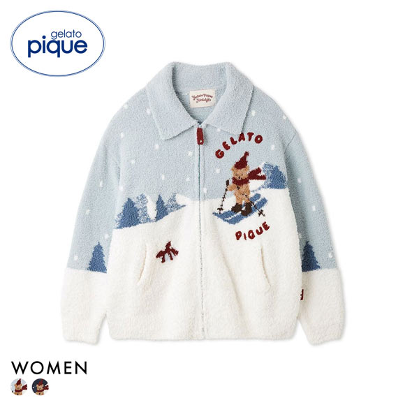 ジェラートピケ レディース HOLIDAY スキーベアジャガードカーディガン ジェラピケ パジャマ ルームウェア