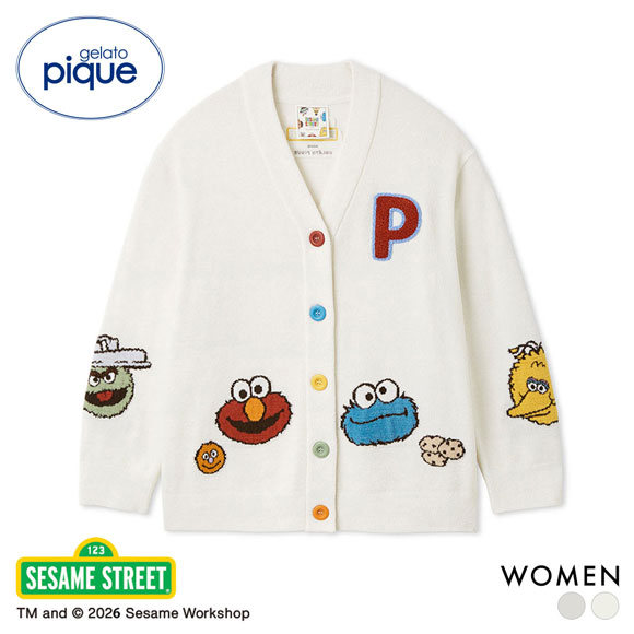 ジェラートピケ レディース SESAME STREET エアリーモコアップリケカーディガン ジェラピケ セサミストリート gelato pique