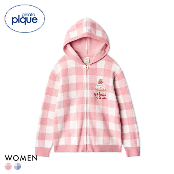ジェラートピケ レディース エアリーモコギンガムチェック柄パーカ ジェラピケ パジャマ gelato pique