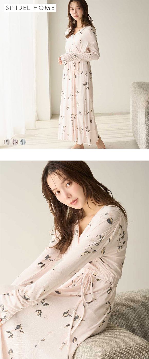 スナイデルホーム プリントカシュクールワンピース パジャマ ルームウェア カップ付き SNIDEL HOME