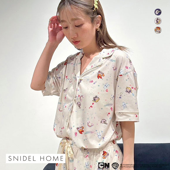 スナイデルホーム パワーパフ ガールズ プリント開襟シャツ パジャマ ルームウェア The Powerpuff Girls SNIDEL HOME