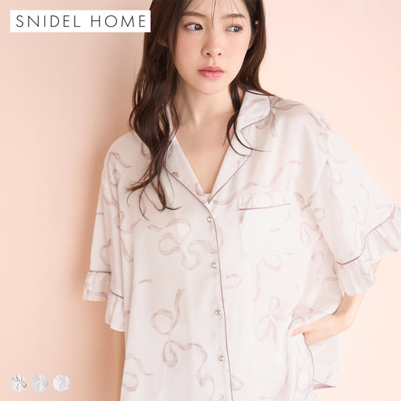 スナイデルホーム Luxshine 接触冷感 フリルリボン開襟シャツ パジャマ ルームウェア SNIDEL HOME