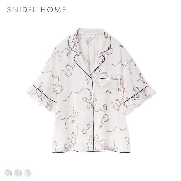 スナイデルホーム Luxshine 接触冷感 フリルリボン開襟シャツ パジャマ ルームウェア SNIDEL HOME