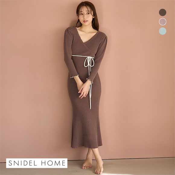 スナイデルホーム ニットカシュクールワンピース パジャマ ルームウェア カップ付き SNIDEL HOME