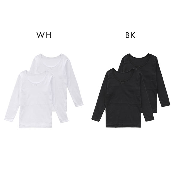 ガロー Garau 胸二重 長袖シャツ 2枚セット 綿100％ 吸水速乾 胸2重 インナー キッズ ジュニア 女の子 女子 肌着 130 140 150 160
