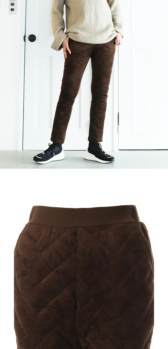 17℃ スエード調ダウンパンツ ボトムス テーパード レディース あったか 巾着付き 大きいサイズ
