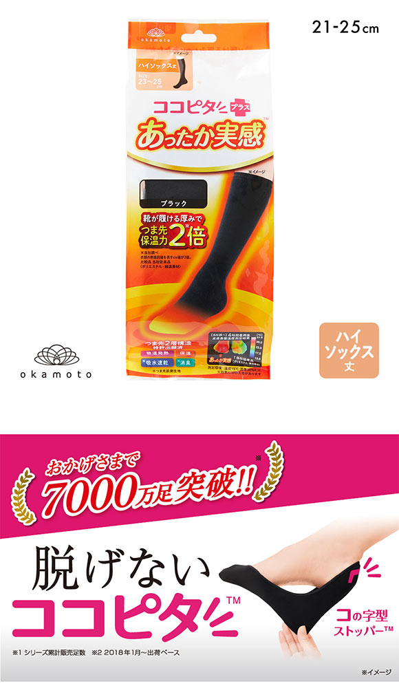 ココピタプラス あったか実感 ハイソックス丈 靴下 吸湿発熱 保温 あったか レディース