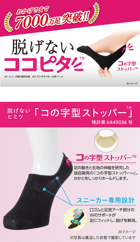 脱げないココピタ フットカバー 深め 綿混 丸編み スニーカー Wサポート ソックス 靴下 21-23cm 23-25cm 24-26cm KOKOPITA