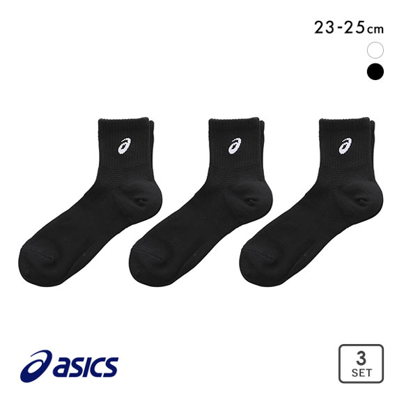 アシックス ASICS ソックス 靴下 ショート丈 3足組 白 黒 FIT TOUGH 抗菌防臭 スポーツ レディース 23-25cm