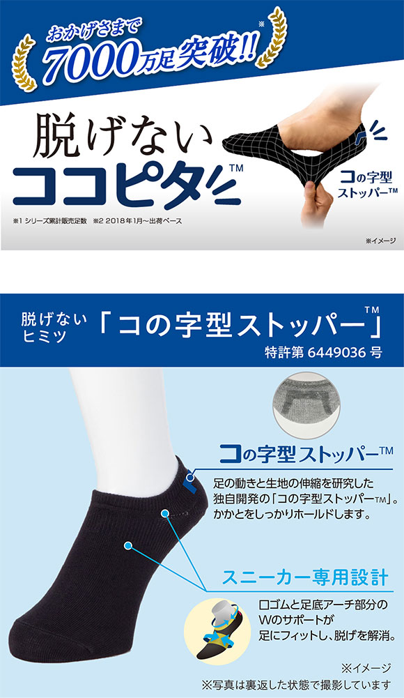 脱げないココピタ フットカバー 深め 深履き 綿混 スニーカー Wサポート メンズ ソックス 靴下 25-27cm 27-29cm KOKOPITA