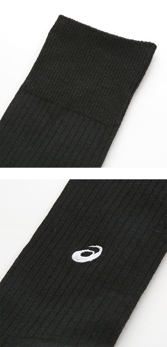アシックス ASICS ソックス 靴下 クルー丈 3足組 白 黒 刺繍 サポート 高耐久 抗菌防臭 24-26cm 26-28cm メンズ