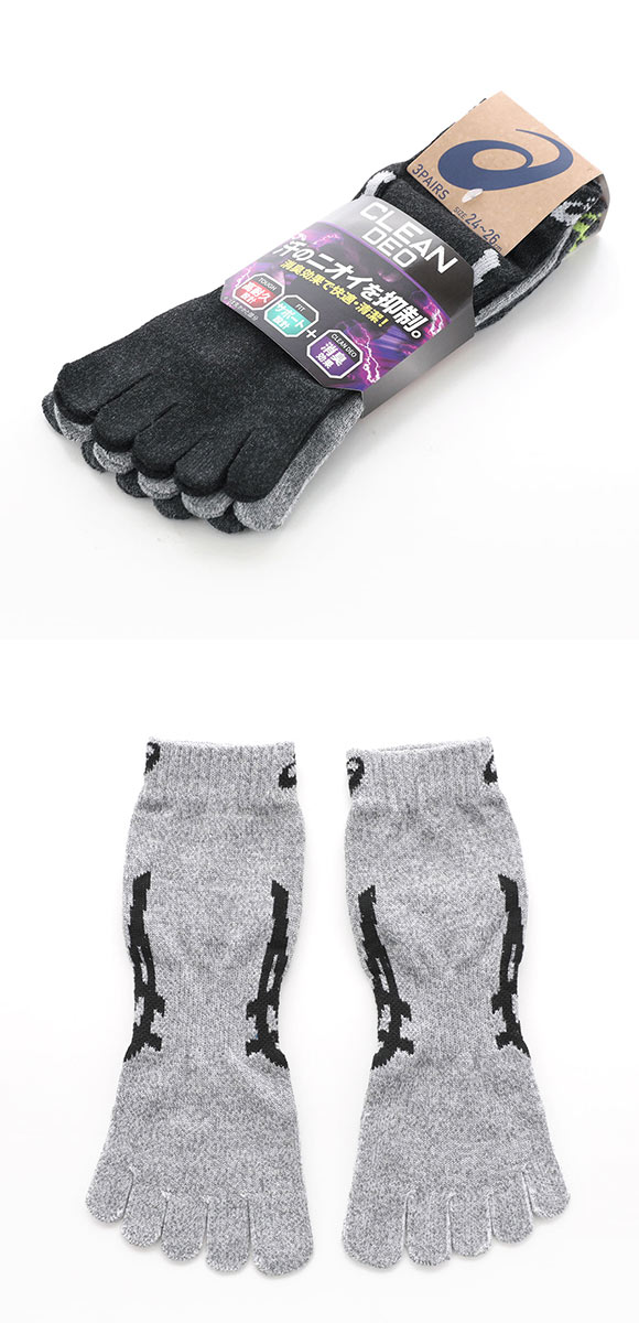 アシックス ASICS CLEAN DEO ソックス 靴下 5本指 スニーカー丈 消臭 3足組 メンズ 24-26cm 26-28cm