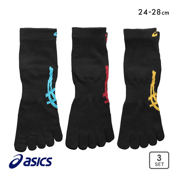 アシックス ASICS TOUGH HARD ソックス 靴下 ショート丈 5本指 3足組 サポート 高耐久 24-26cm 26-28cm メンズ