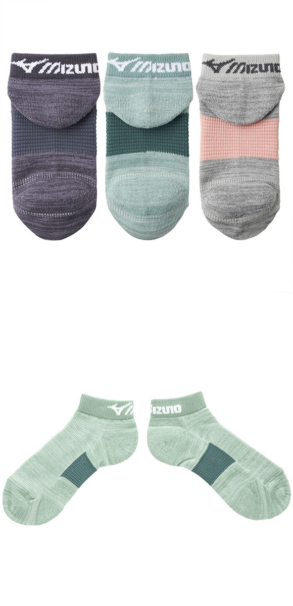 ミズノ MIZUNO RUN&WALK ソックス スニーカー丈 靴下 足底パイル 甲メッシュ レディース 23-25cm
