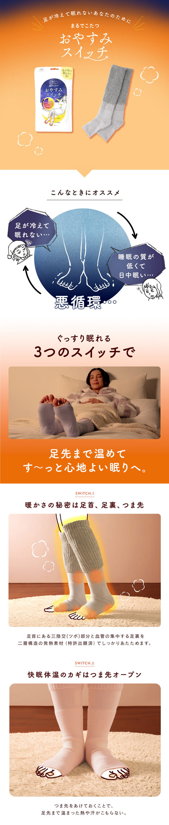 靴下サプリ おやすみスイッチ まるでこたつ 足先カットソックス レディース あったか靴下 ルームソックス レッグウォーマー 22-25cm