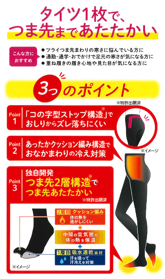 ココピタ あったか実感 60デニール タイツ つま先が厚い あったかタイツ 冷え対策 つま先2重 ズレ落ちにくい 保温 レディース 通勤 通学