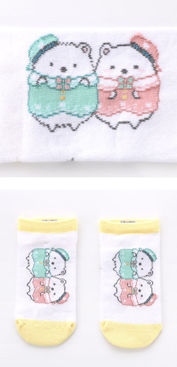 すみっコぐらし ソックス しろくま兄弟 スニーカー丈 ジュニア キッズ 靴下 15-20cm 19-24cm