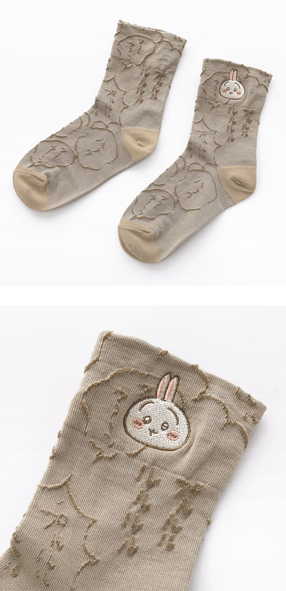 ちいかわ クルー丈ソックス うさぎ フロート刺繍 レディース 靴下 ソックス 20-25cm