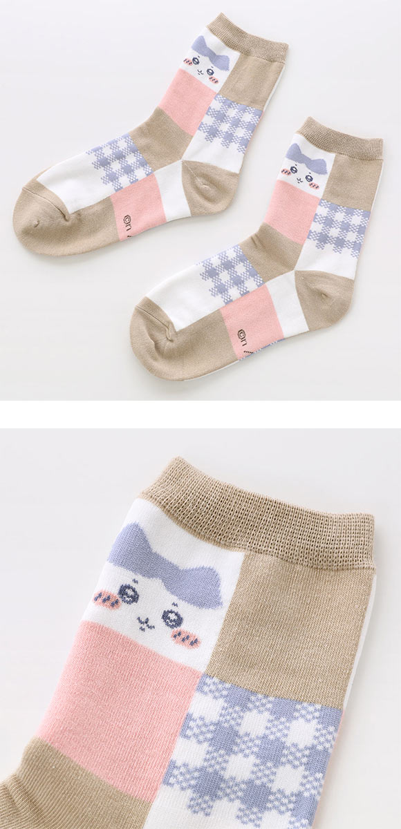 ちいかわ クルー丈ソックス ブロックチェック レディース 靴下 ソックス 20-25cm