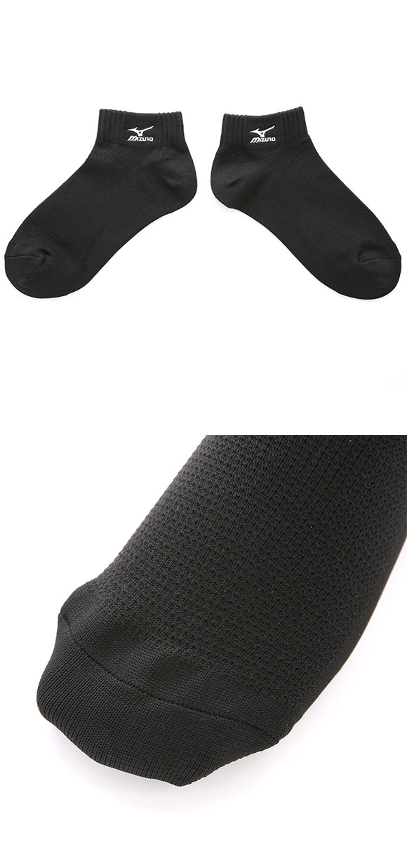 ミズノ DRY ソックス スニーカー丈 3足セット 速乾 甲メッシュ 通気性 破れにくい 黒 刺繍 レディース 23-25cm 靴下 MIZUNO