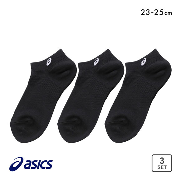 アシックス 無地 黒ソックス 3足組 ASICS レディース