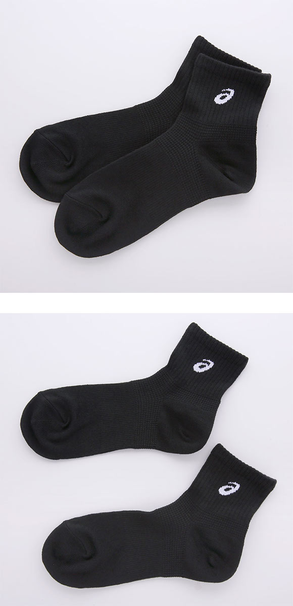 アシックス 無地 黒ソックス 3足組 ショート丈 ASICS レディース