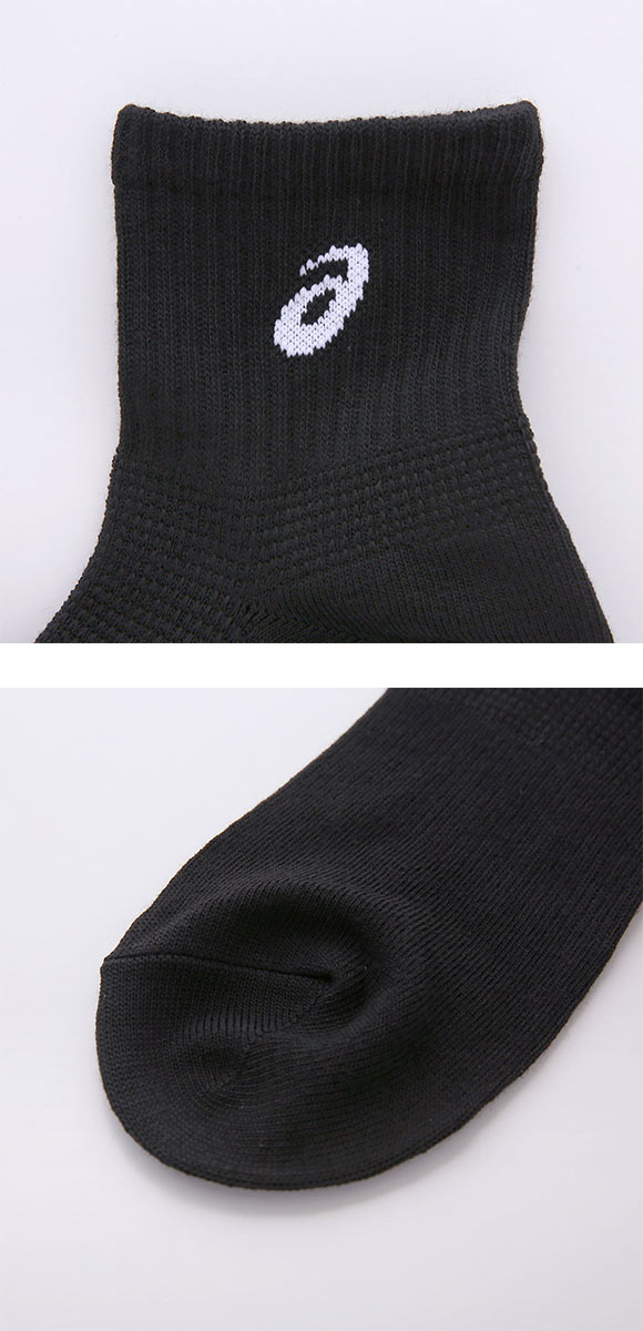 アシックス 無地 黒ソックス 3足組 ショート丈 ASICS レディース