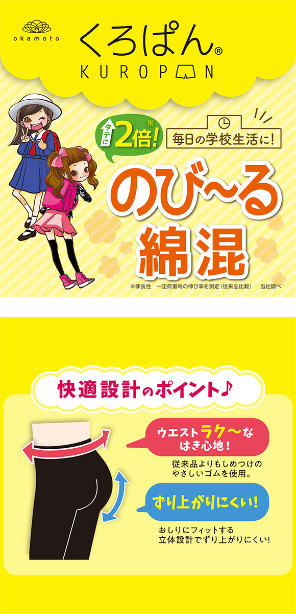 くろぱん KUROPAN スパッツ オーバーパンツ 5分丈 キッズ ジュニア 女の子 のび～る綿混 無地