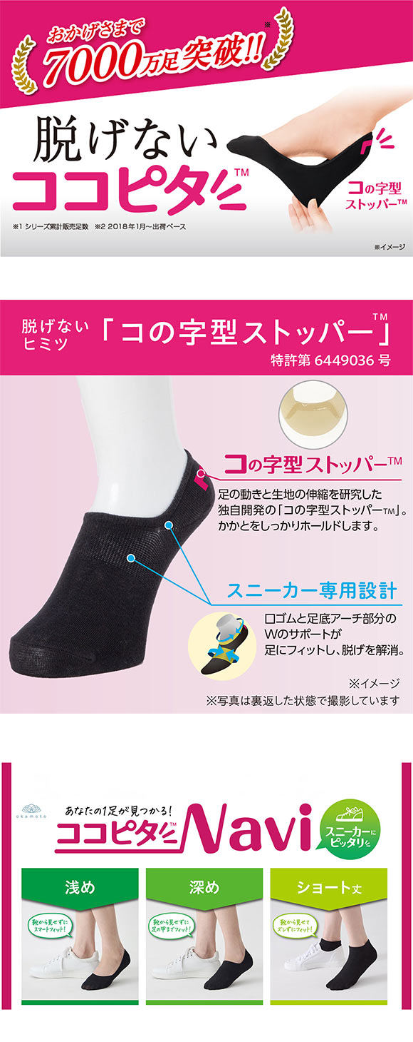 脱げないココピタ サンリオ クロミ フットカバー 深め 丸編み スニーカー Wサポート ソックス 靴下 23-25cm KOKOPITA