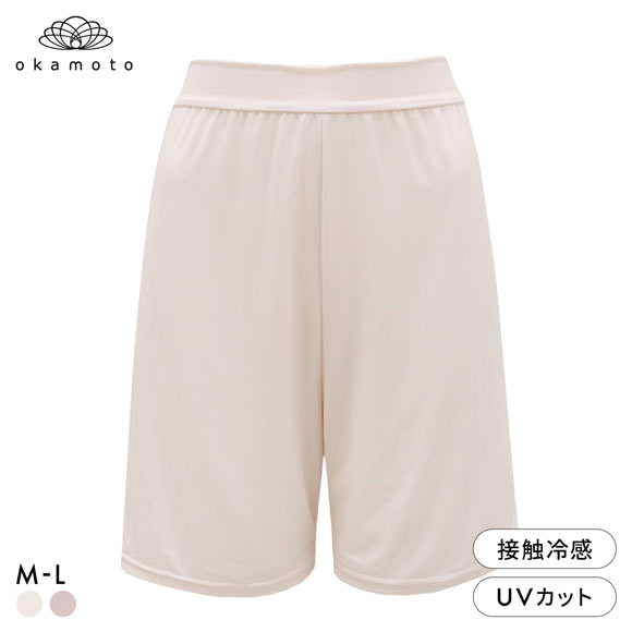 プラチナモア ペチコートレギンス 5分丈 ひんやり冷感キープ 吸水速乾 透け防止 おなかゆったり ML レディース 夏 okamoto