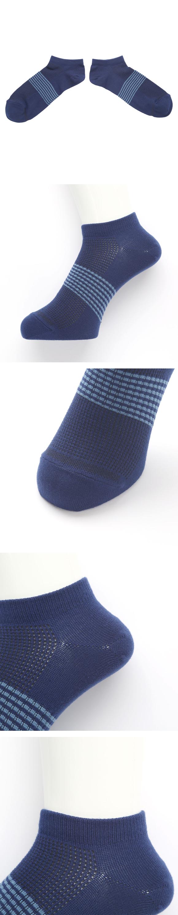 靴下研究所 ムレ知らず ソックス 3足組 スニーカー丈 甲メッシュ 速乾 サポート メンズ 靴下 ボーダー 25-27cm オカモト okamoto