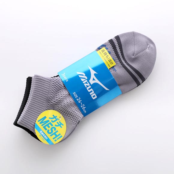 ミズノ ソックス スニーカー丈 3足セット オールメッシュ 高通気 破れにくい メンズ 24-26cm 26-28cm 靴下 MIZUNO