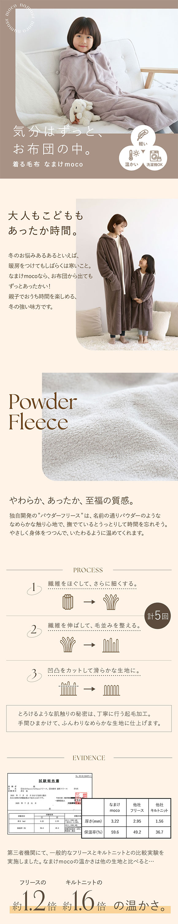 なまけmoco 着る毛布 ルームウェア キッズ 部屋着 ファスナー フード 猫耳 もこもこ 静電気防止加工 あったか
