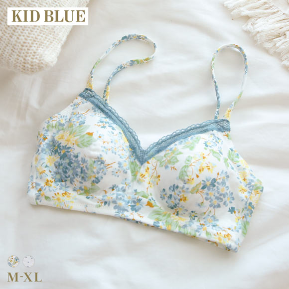 キッドブルー 26フローラルガーデン ノンワイヤー ブラジャー ソフトブラジャー 三角ブラ ブラレット かぶりタイプ KID BLUE
