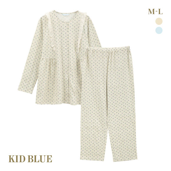 キッドブルー デニムフラワーPtN ルームウェア 長袖 ロングパンツ 上下セット パジャマ KID BLUE