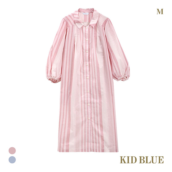 キッドブルー 25ストライプ＆天竺 9分袖 ワンピース ルームウェア パジャマ KID BLUE