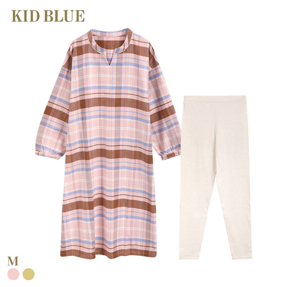 キッドブルー 25ネルチェック 長袖 ワンピース ルームウェア パジャマ KID BLUE