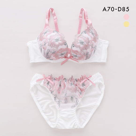 サンエイ 脇高 スウィートブルーム刺繍 ブラセット ABCD 脇肉 はみ肉すっきり 脇寄せ ブラジャー ショーツ セット 美胸 谷間 丸胸 SANEI