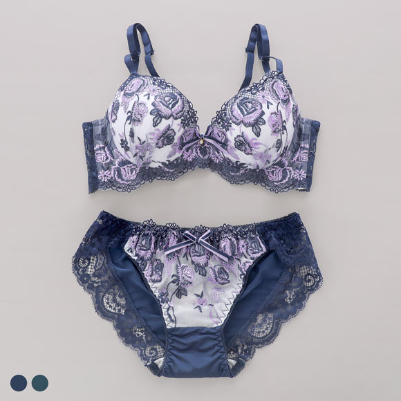 サンエイ 脇高 バイカラーローズ ブラセット ABCD 脇肉 はみ肉すっきり 脇寄せ ブラジャー ショーツ セット 美胸 谷間 丸胸 SANEI