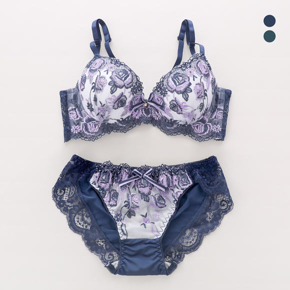 サンエイ 脇高 バイカラーローズ ブラセット EF 大きいサイズ グラマー 脇肉 はみ肉すっきり ブラジャー ショーツ セット SANEI