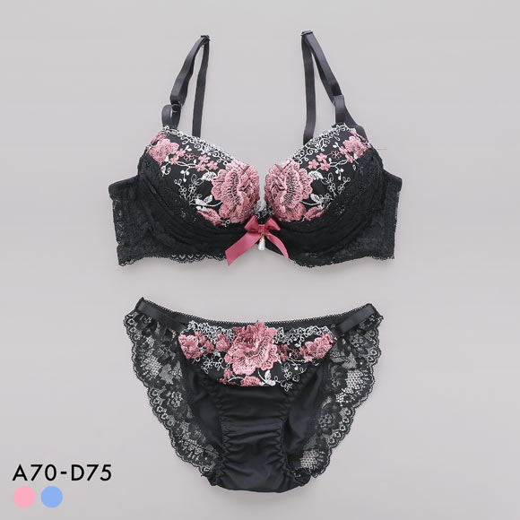 サンエイ 脇高 ゴージャスフラワー ブラセット ABCD 脇肉 はみ肉すっきり 脇寄せ ブラジャー ショーツ セット 美胸 谷間 丸胸 SANEI