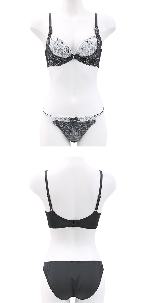 サンエイ 脇高 モノクロフラワーブーケ ブラセット ABCD 盛り 脇肉 はみ肉すっきり 脇寄せ ブラジャー ショーツ セット 美胸 SANEI