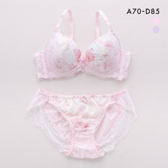 サンエイ 脇高 パステルフラワー ブラセット ABCD 脇肉 はみ肉すっきり 脇寄せ ブラジャー ショーツ セット 美胸 谷間 丸胸 SANEI