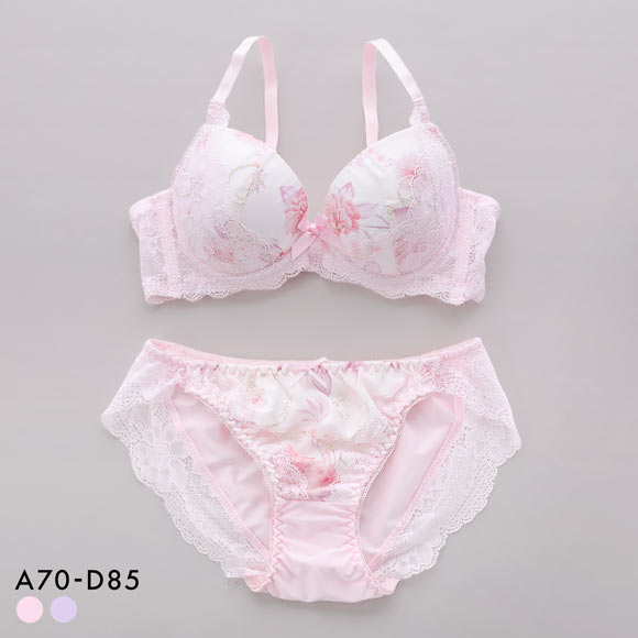 サンエイ 脇高 パステルフラワー ブラセット ABCD 脇肉 はみ肉すっきり 脇寄せ ブラジャー ショーツ セット 美胸 谷間 丸胸 SANEI