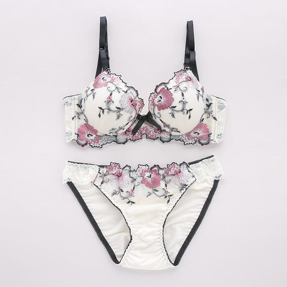 サンエイ 脇高 シックフラワー ブラセット EF 大きいサイズ グラマー 脇肉 はみ肉すっきり 脇寄せ ブラジャー ショーツ セット 美胸 谷間 丸胸 SANEI