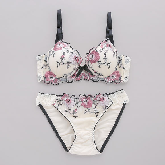 サンエイ 脇高 シックフラワー ブラセット EF 大きいサイズ グラマー 脇肉 はみ肉すっきり 脇寄せ ブラジャー ショーツ セット 美胸 谷間 丸胸 SANEI