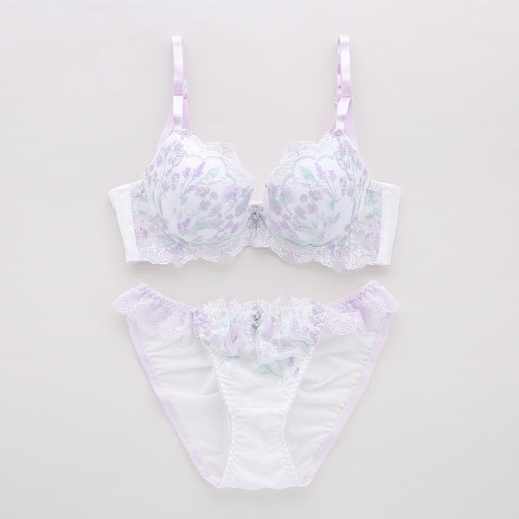 サンエイ 脇高 ガーリーフラワーブーケ ブラセット ABCD 脇肉 はみ肉すっきり 脇寄せ ブラジャー ショーツ セット 美胸 谷間 丸胸 SANEI