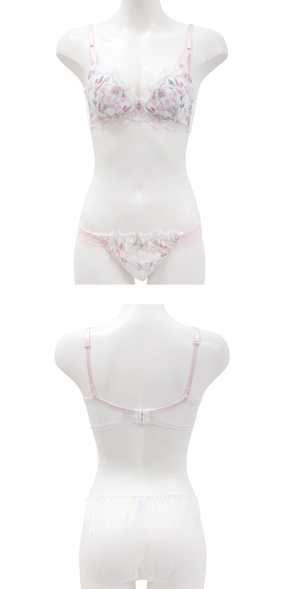 サンエイ 脇高 ガーリーフラワーブーケ ブラセット ABCD 脇肉 はみ肉すっきり 脇寄せ ブラジャー ショーツ セット 美胸 谷間 丸胸 SANEI